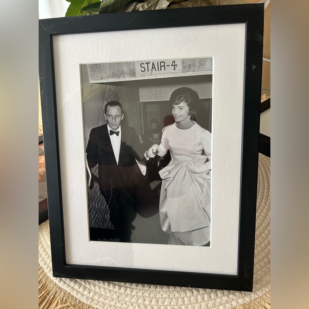 Frank Sinatra & Jackie Kennedy b&w vintage 8x10” photo in 11x17” frame.